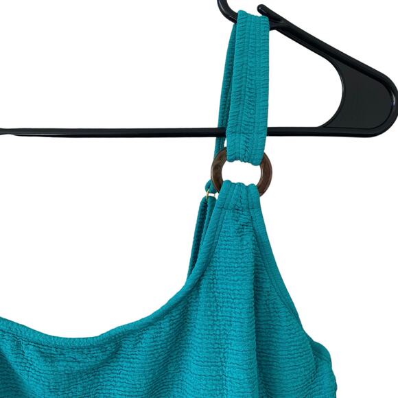 SHADE & SHORE NWOT One Piece Swimsuit High Leg Medium Coverage Teal Size Small - Picture 3 of 6